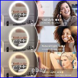 20 Inch Makeup Mirror Vanity Mirror with Lights, Round Lighted Dimming LED Halo
