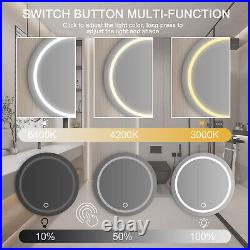 24'' LED Bathroom Round Lighted Vanity Mirror Anti Fog Dimmable Vanity Touch