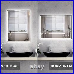 24x32in LED Bathroom Wall Vanity Mirror Touch Anti-Fog Bluetooth 3 Color Lights