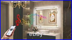 2836in LED Bluetooth Mirror Bathroom Wall Vanity Mirror Dimmable Tempered Glass