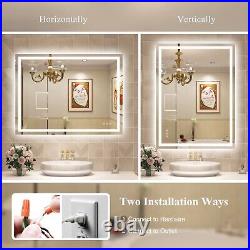 2836in LED Bluetooth Mirror Bathroom Wall Vanity Mirror Dimmable Tempered Glass