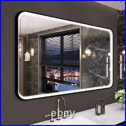 3048in Matte Black LED Bathroom Mirror Vanity 3 Color Temperature Anti-fog Plug