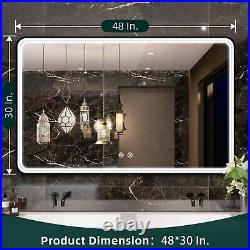 3048in Matte Black LED Bathroom Mirror Vanity 3 Color Temperature Anti-fog Plug