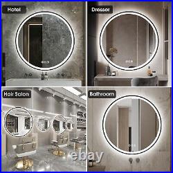 32 In LED Round Lighted Bathroom Mirror Backlit Vanity Wall Mounted with 3 Color