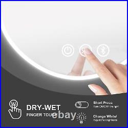 32 in Round LED Bathroom Vanity Mirror 3 Color Light Dimming Bluetooth Anti-fog