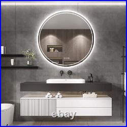 32in Round Lighted Mirror LED Bathroom Vanity Wall Mounted Mirror Touch Anti-Fog