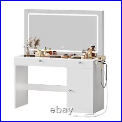 3 Color Lighted Vanity Set Makeup Dressing Table with Led Mirror Dresser Cabinet