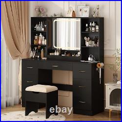 47 Large Vanity Desk with Mirror and and Power Outlet, LED Lighted Vanity Set