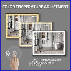 48X36 Led Lighted Bathroom Vanity Mirror 3 Color Dimmable Touch Control Anti-Fog