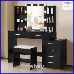 48 Large Vanity Set with 10 Led Lights Mirror, 6 Large Drawers&Charging Station