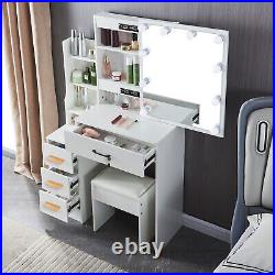 4 Drawers Vanity Set with LED Lighted Mirror Makeup Dressing Table Dresser Desk