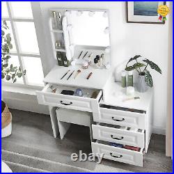 4 Drawers Vanity Set with Large Mirror Makeup Dressing Table Set With Led Lights