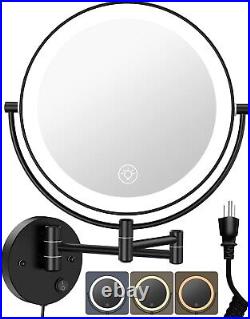 9 Wall Mounted Lighted Makeup Vanity Mirror with 3 Color Dimming Lights, Lar
