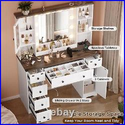 Farmhouse Makeup Vanity Desk with Mirror and Lights, Large Vanity Table (White)