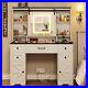 Farmhouse Vanity Desk with Sliding Mirror&Lights Large Makeup Vanity with5 Drawers
