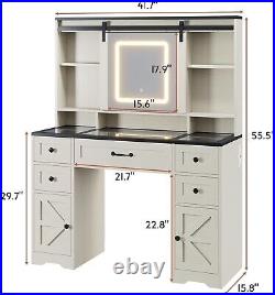 Farmhouse Vanity Desk with Sliding Mirror&Lights Large Makeup Vanity with5 Drawers