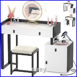 Homieasy Storage Vanity Desk with Mirror & Lights, with Power Outlets & 3 Drawers