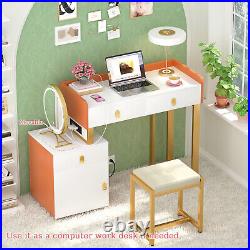 Homieasy Storage Vanity Desk with Mirror & Lights, with Power Outlets & 3 Drawers