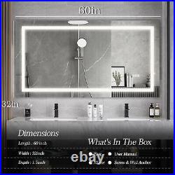 LED Bathroom Mirror Anti-Fog Dimmable Vanity Wall Mirror Backlit Front Lighted