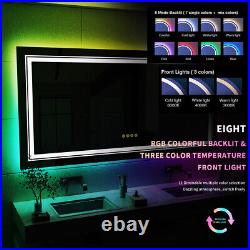 LED Bathroom Vanity Mirror with Lights Anti-Fog Dimmable RGB Backlit + Front Lit