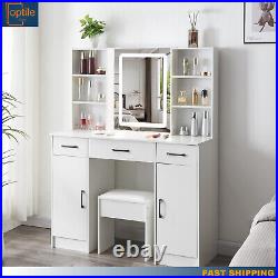 LED Lighted Vanity Set Mirror Large Makeup Table with 3 Drawers for Bedroom
