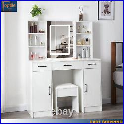 LED Lighted Vanity Set Mirror Large Makeup Table with 3 Drawers for Bedroom