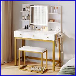 LED Makeup Vanity Table with Power Outlet Mirror Makeup Dressing Vanity Desk Set