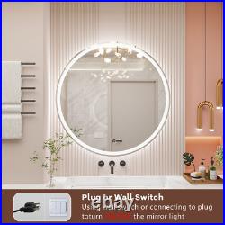 LED Round Bathroom Vanity Mirror Lights, 28 Dimmable Circle Makeup 3 Color