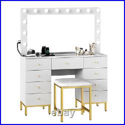 Large Makeup Vanity Table Set with LED Lighted Mirror & 9 Drawers Dressing Table