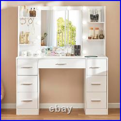 Large Vanity Desk with LED Lighted Mirror & Power Outlet, 7 Drawers, 4 Shelves