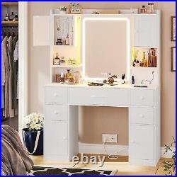 Large Vanity Desk with Mirror &Lights Modern Makeup Vanity with Charging Station