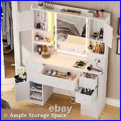 Large Vanity Desk with Mirror &Lights Modern Makeup Vanity with Charging Station