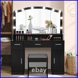 Large Vanity Set with Large Lighted Mirror, 3 Drawers, 2 Storage Cabinets &10 Bulb