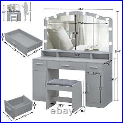 Large Vanity Set with Large Lighted Mirror, 3 Drawers, 2 Storage Cabinets &10 Bulb