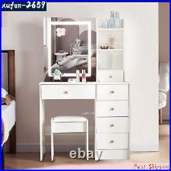 Makeup Dressing Table Vanity Set With Mirror Led Lights for Bedroom 6 Drawers
