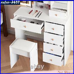 Makeup Dressing Table Vanity Set With Mirror Led Lights for Bedroom 6 Drawers