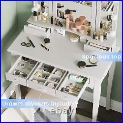 Makeup Vanity Desk Stool Set with LED Lights & Mirror Dressing Table 5 Drawers