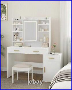 Makeup Vanity Desk With Mirror And Drawers. Adjustable LED Lights