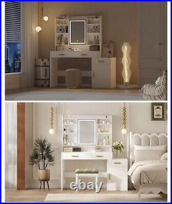 Makeup Vanity Desk With Mirror And Drawers. Adjustable LED Lights