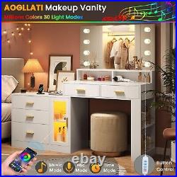 Makeup Vanity Desk with Mirror & Lights, Vanity Table with 3 Drawers LED Dresser