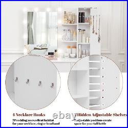 Makeup Vanity Desk with Mirror and 10 LED Lights, 4 Drawers & 4 Necklace Hooks