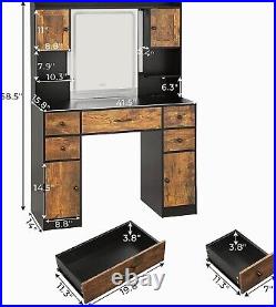 Makeup Vanity Desk with Mirror and Lights, Large Vanity Table with Time Display
