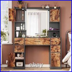 Makeup Vanity Desk with Mirror and Lights, Large Vanity Table with Time Display