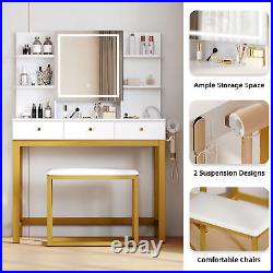 Makeup Vanity Dressing Table with Sliding Mirror and Lights & Charging Station