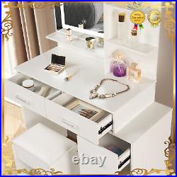 Makeup Vanity Set LED Lighted Stool Mirror Dressing Table Dresser Desk 5Drawer