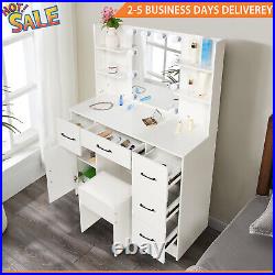 Makeup Vanity Table Set with 10 LED 3 Color Lighted Mirror 5Drawers Dressing