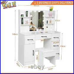 Makeup Vanity Table Set with 10 LED 3 Color Lighted Mirror 5Drawers Dressing