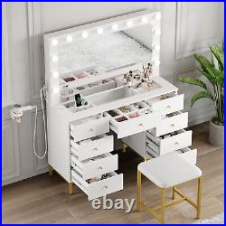 Makeup Vanity Table Set with 14 LED Mirror Dressing Table +Power Station & Stool