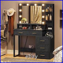 Makeup Vanity with Lights &Charging Station Vanity Desk with Mirror Makeup Table