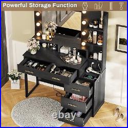 Makeup Vanity with Lights &Charging Station Vanity Desk with Mirror Makeup Table